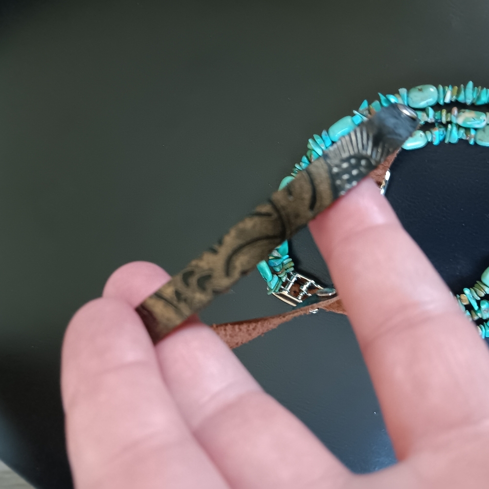 Turquoise Leather Necklace - Picture 6 of 10
